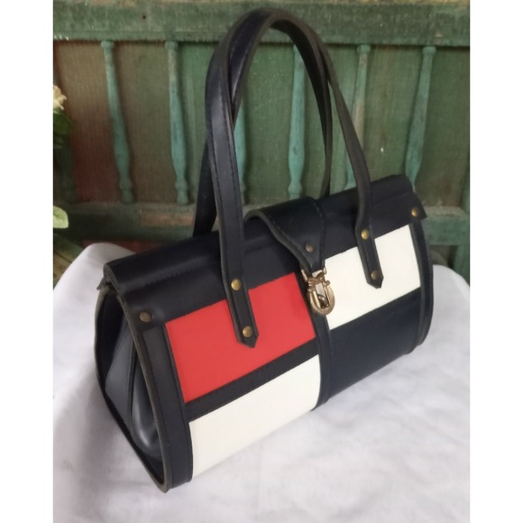 Vintage 1950s/60's Spilene Purse Red White Blue Faux Leather Handbag - Picture 3 of 7